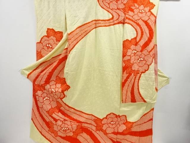 絞り 牡丹模様 振袖 仮絵羽【アンティーク】【中古】【着】