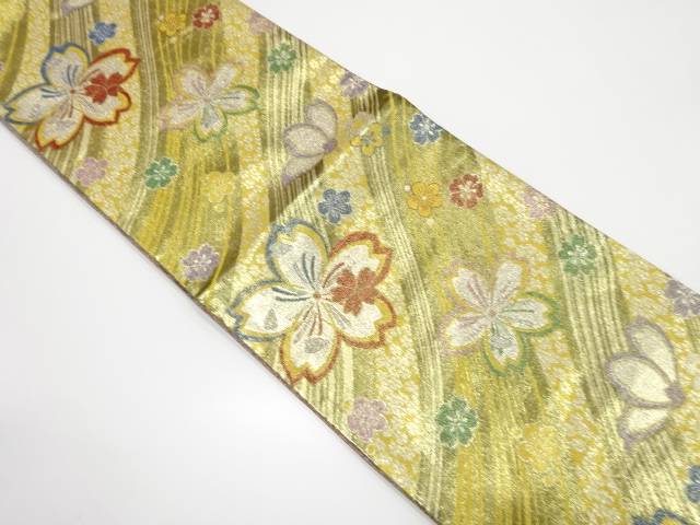 斜め縞に桜散らし模様織り出し 振袖用 袋帯【中古】【着】【sp_off】
