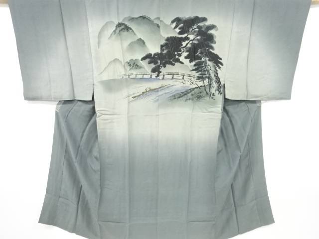 筏流し模様男物長襦袢【アンティーク】【中古】【着】