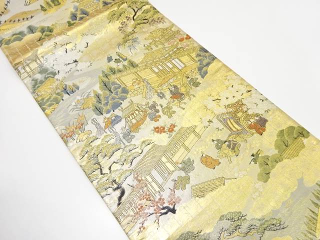 時代人物に風景模様織り出し 袋帯【中古】【着】