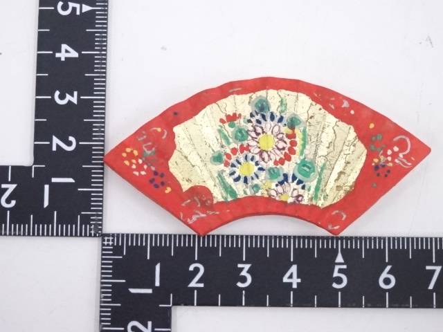 虹雲造　奈良一刀彫扇面帯留【中古】【着】