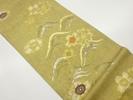 金彩桜に波模様織出し袋帯【中古】【着】 金彩桜に波模様織出し袋帯【中古】【着】