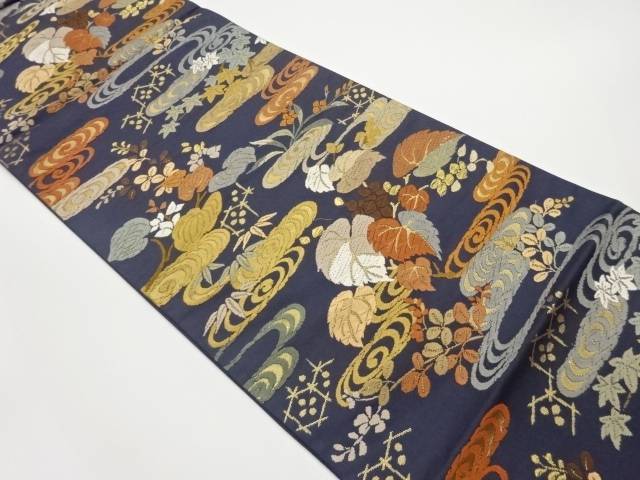 唐織流水に草花模様織出し袋帯【中古】【着】のサムネイル