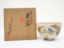 京焼 萬珠堂製 着彩扇画茶碗(共箱)【中古】【道】