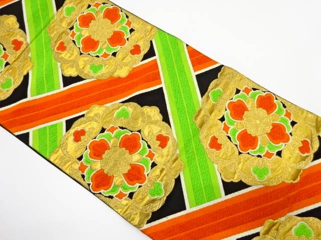 斜め格子に華紋織り出し袋帯（着用可）【アンティーク】【中古】【着】