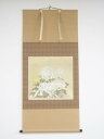 前川伸筆 菊図 肉筆紙本太巻掛軸(共箱)【中古】【道】