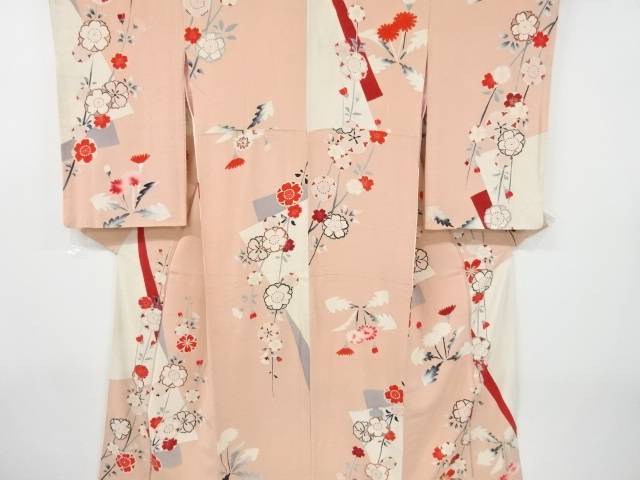 錦紗枝垂れ花模様着物【アンティーク】【中古】【着】