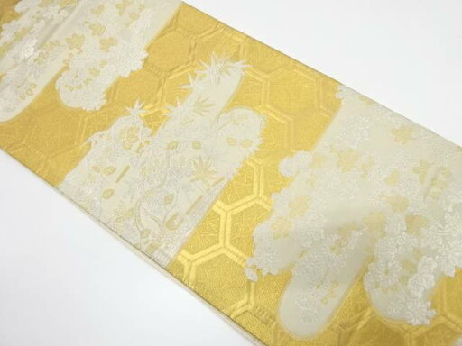 ヱ霞に桐・菊模様織り出し袋帯(着用可)【アンティーク】【中古】【着】 ヱ霞に桐・菊模様織り出し袋帯(着用可)【アンティーク】【中古】【着】