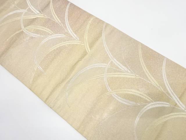 草葉模様織り出し 開き名古屋帯(額縁仕立て)【中古】【着】