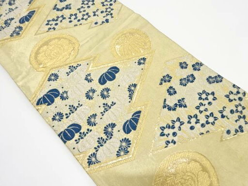 松皮菱に桐・草花模様織り出し袋帯(材料)【アンティーク】【中古】【着】 松皮菱に桐・草花模様織り出し袋帯(材料)【アンティーク】【中古】【着】
