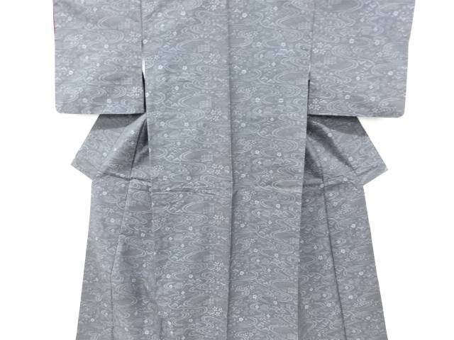 流水に家屋・花模様織り出し本場泥大島紬着物【中古】【着】