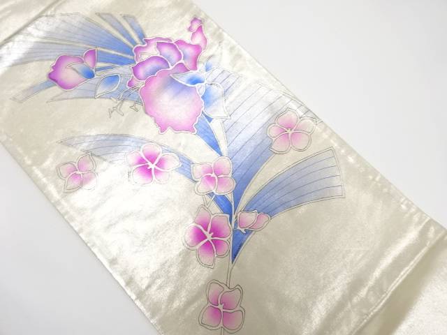 花模様袋帯(材料)【アンティーク】【中古】【着】