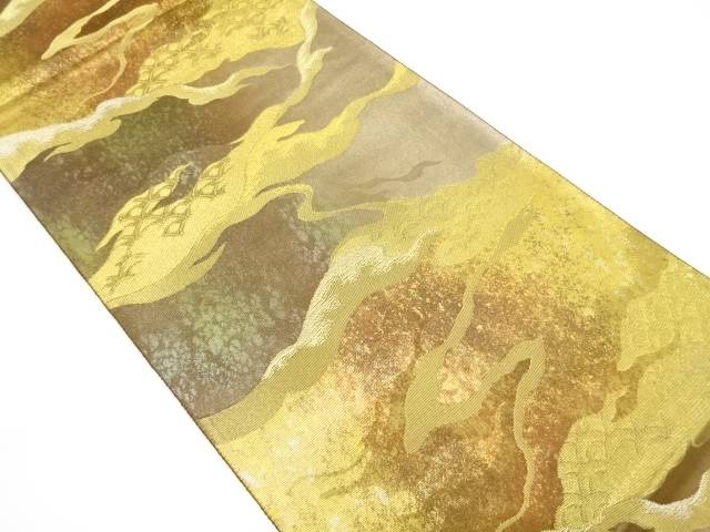 引箔　霞に青海波模様織り出し　袋帯【中古】【着】