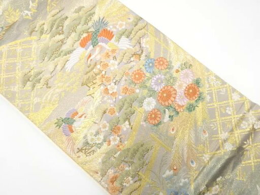 鳳凰に松・梅・花模様織り出し 袋帯【中古】【着】 鳳凰に松・梅・花模様織り出し 袋帯【中古】【着】