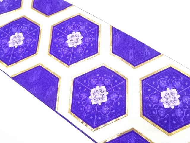 亀甲に華紋織り出し袋帯(着用可)【アンティーク】【中古】【着】