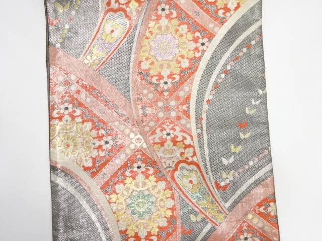 佐賀錦　華紋に蝶模様織り出し　袋帯【中古】【着】