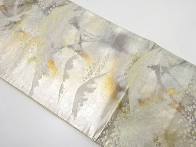 引箔 山重ねにのり散らし模様織り出し袋帯(材料)【アンティーク】【中古】【着】
