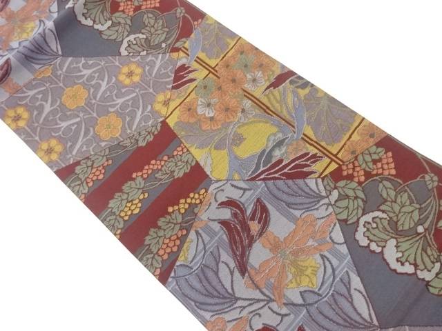 切り嵌め風花唐草模様織出し洒落袋帯【中古】【着】