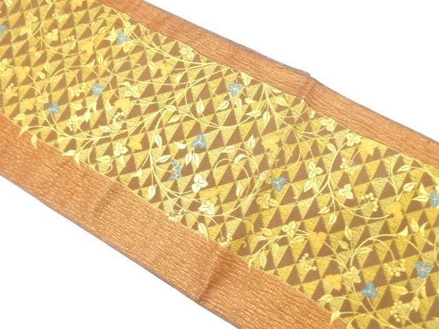 鱗に花唐草模様織り出し 名古屋帯【中古】【着】【sp_off】