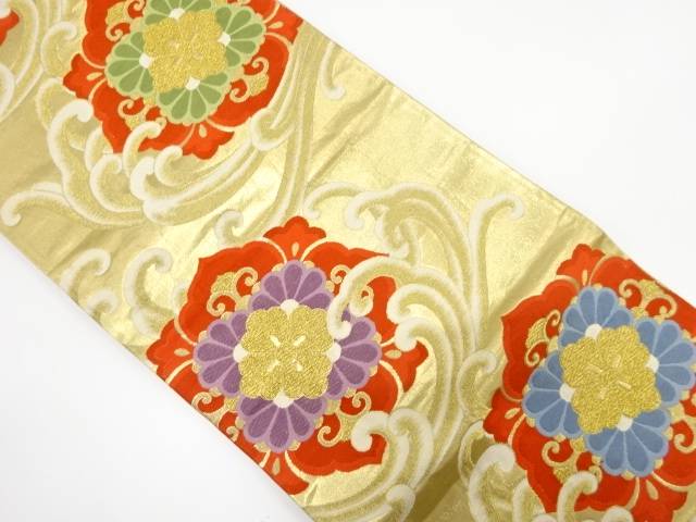 波に華紋織り出し袋帯（着用可）【アンティーク】【中古】【着】