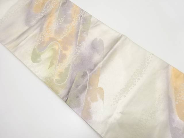 箔散らしに霞模様織り出し袋帯（材料）【アンティーク】【中古】【着】