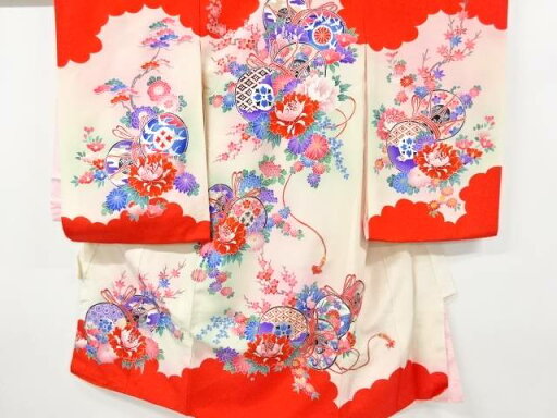 鼓に草花模様着物(内袖・長襦袢・半襦袢付き)【アンティーク】【中古】【着】 鼓に草花模様着物(内袖・長襦袢・半襦袢付き)【アンティーク】【中古】【着】
