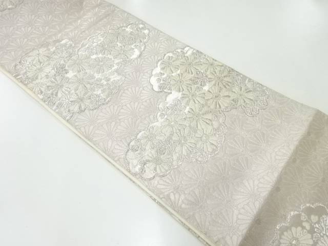 アンティーク 雲に菊模様織出し袋帯(材料)【Pnt】