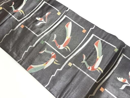 鳥に色紙模様織出し名古屋帯【中古】【着】 鳥に色紙模様織出し名古屋帯【中古】【着】