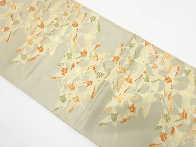 群鶴模様織り出し袋帯（材料）【アンティーク】【中古】【着】