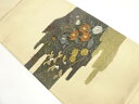 手描きヱ霞に草花模様織出し袋帯【中古】【着】(4)