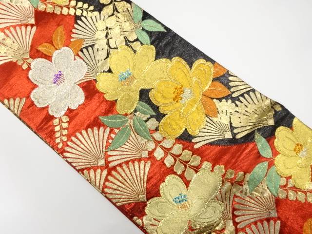 花模様織り出し 振袖用袋帯【中古】【着】