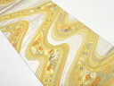 引箔 流水に秋草・古典柄織り出し 振袖用袋帯【中古】【着】
