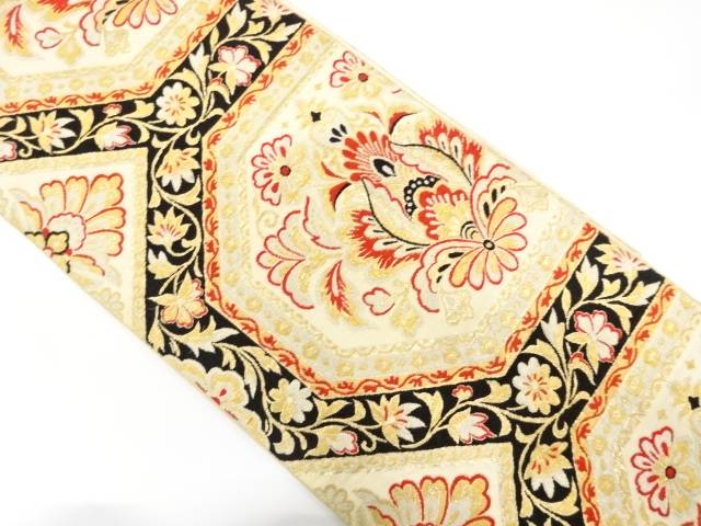 花更紗模様織り出し袋帯(材料)【アンティーク】【中古】【着】