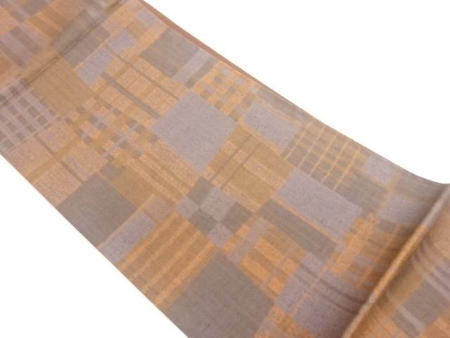 作家物 手織り紬変わり格子模様全通洒落袋帯【中古】【着】