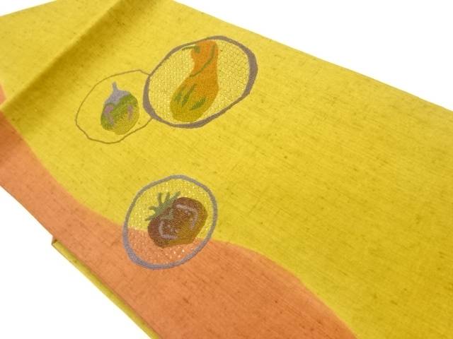 手織り紬汕頭相良刺繍丸文に野菜模様名古屋帯【中古】【着】【sp_off】