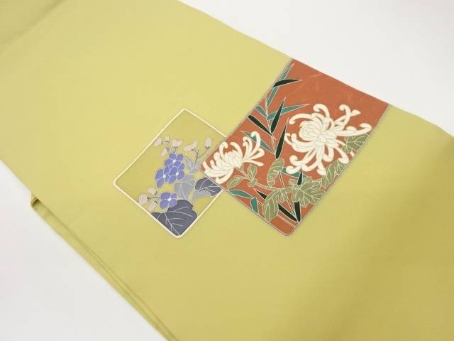塩瀬金彩乱菊に草花模様名古屋帯【中古】【着】(4)