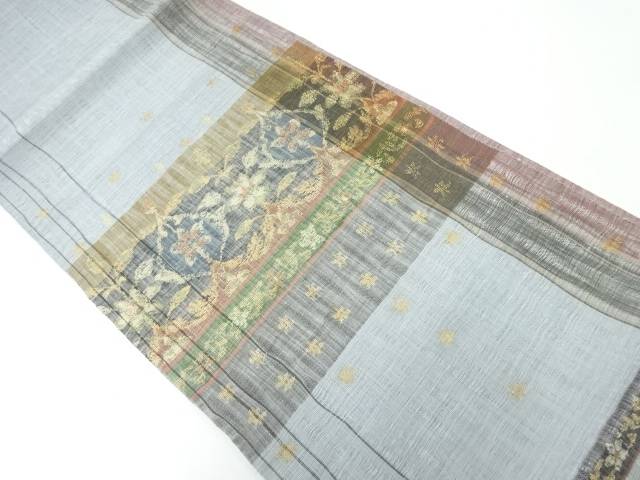 渡文製　すくい織　横段に花唐草模様織り出し袋帯【中古】【着】【sp_off】のサムネイル