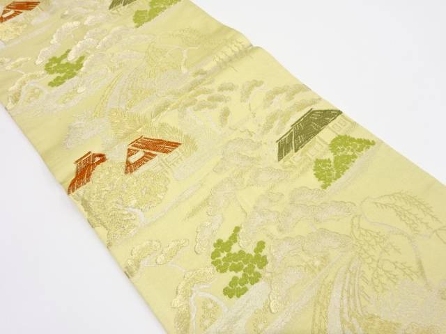 田舎風景模様織り出し袋帯（材料）【アンティーク】【中古】【着】