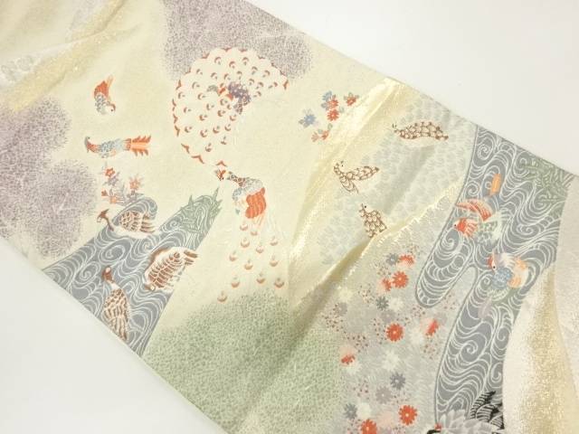 鳥模様織出し袋帯【中古】【着】