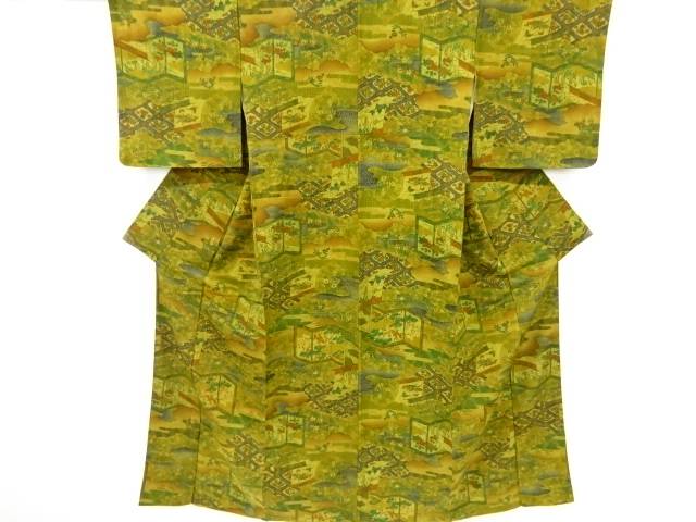 屏風に草花・几帳模様小紋着物【中古】【着】【sp_off】