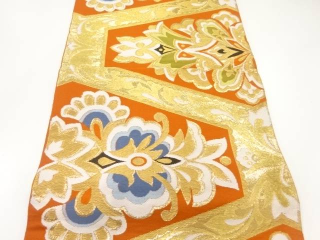 花更紗模様織出し袋帯（着用可）【アンティーク】【中古】【着】