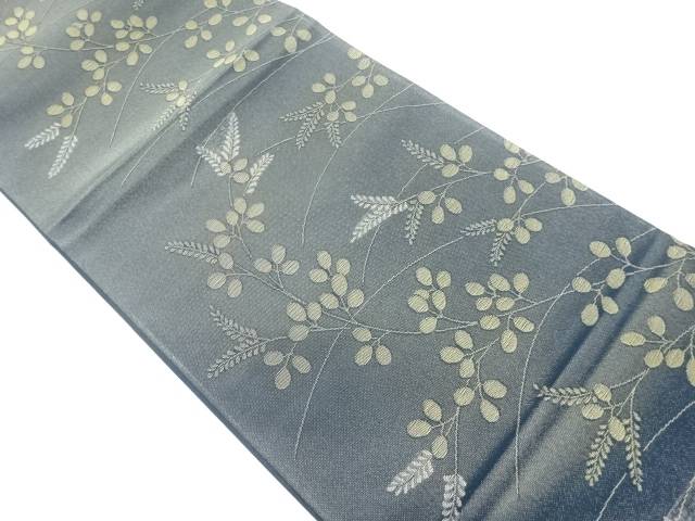 紗 秋草模様織出し袋帯【中古】【着】