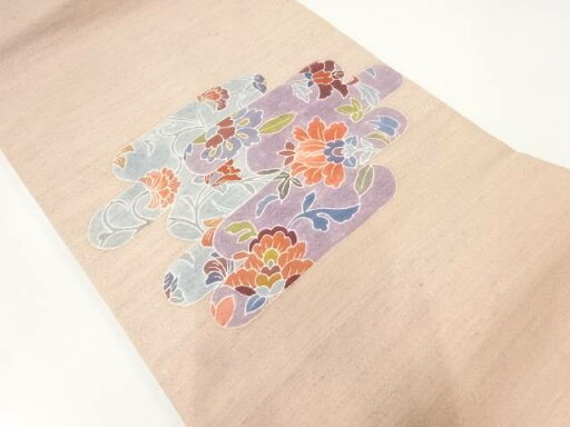 手織り紬霞に花唐草模様名古屋帯【中古】【着】 手織り紬霞に花唐草模様名古屋帯【中古】【着】