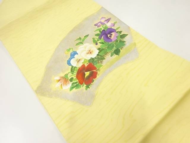 作家物 地紙に草花模様名古屋帯【中古】【着】