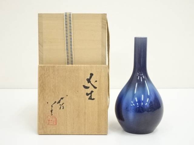sin 九谷焼 柳雨軒 三代 徳田八十吉作 彩釉 花生 共箱 N 8617 sin 九谷焼 柳雨軒 三代 徳田八十吉作 彩釉 花生 共箱 N 8617