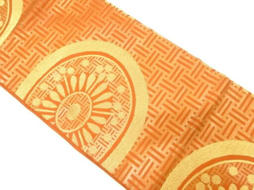 丸紋に抽象花模様織り出し 名古屋帯【中古】【着】【sp_off】 丸紋に抽象花模様織り出し 名古屋帯【中古】【着】【sp_off】