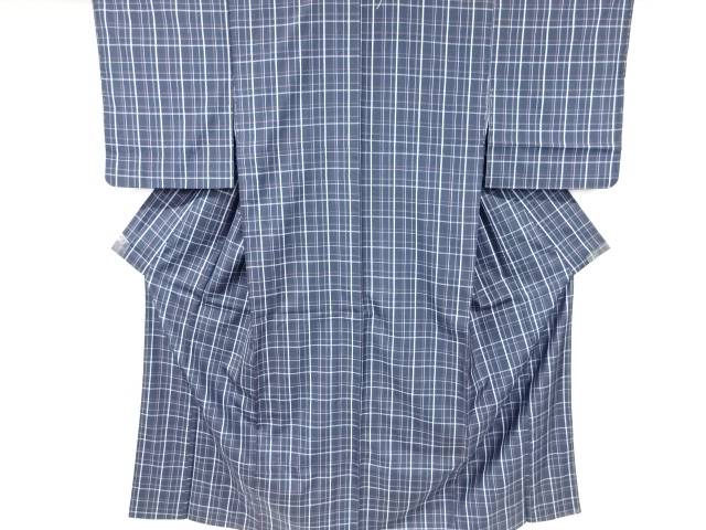 格子織出し米沢紬着物【中古】【着】