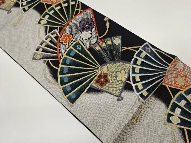 檜扇に花々・鹿の子模様織出し袋帯【中古】【着】