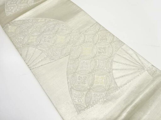 扇に花七宝模様織り出し袋帯(材料)【アンティーク】【中古】【着】 扇に花七宝模様織り出し袋帯(材料)【アンティーク】【中古】【着】