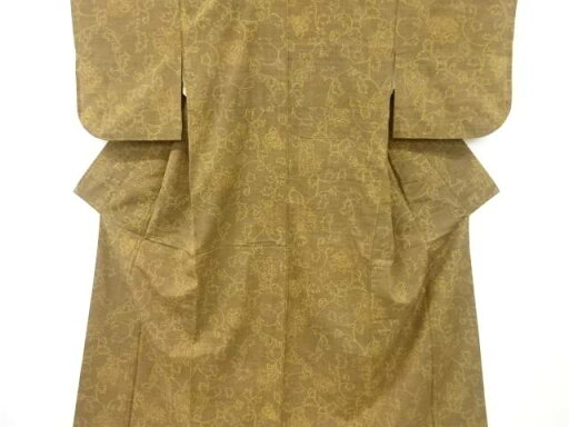 花唐草模様織り出し手織り紬着物【アンティーク】【中古】【着】 【Pnt】 花唐草模様織り出し手織り紬着物【アンティーク】【中古】【着】 【Pnt】